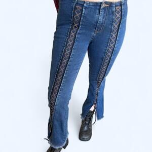 vintage 90s y2k squeeze jeans with lace up legs juniors size 14. 28" inseam